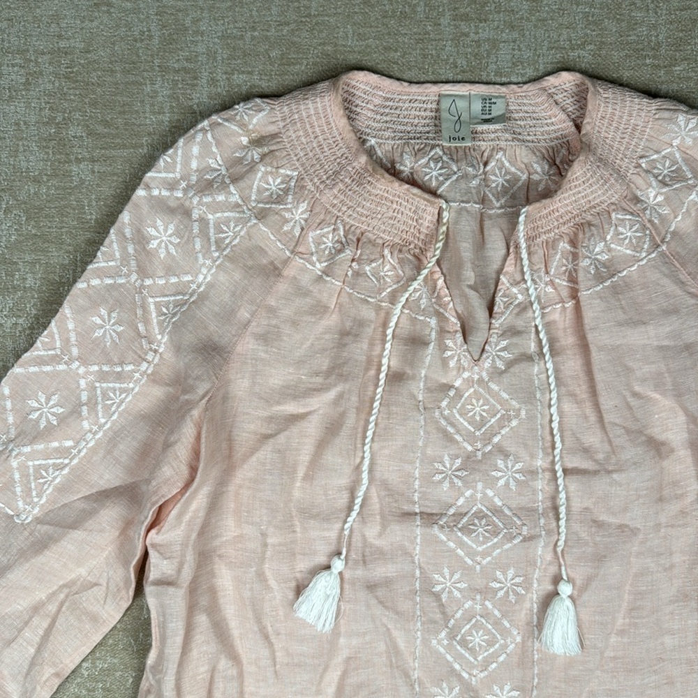 Joie Pink Blush Embroidered Popover Tunic Top - Picture 2 of 8